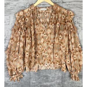Ulla Johnson Size 2 Miray Silk Horizon Blouse Boho Romantic Sheer Puff Sleeve